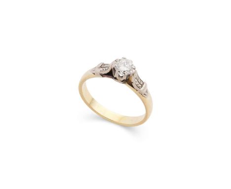  A diamond single-stone ring  Claw-set with a round brilliant-cut diamond, weighing approximately 0.48cts, each shoulder with