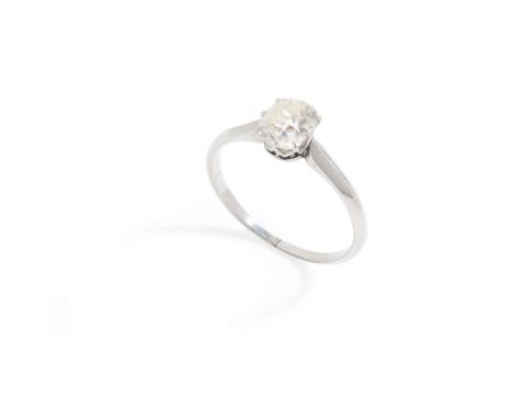  A cushion-cut diamond single-stone ring  Claw-set with an old cushion-cut diamond, weighing approximately 1.35cts, plain ban