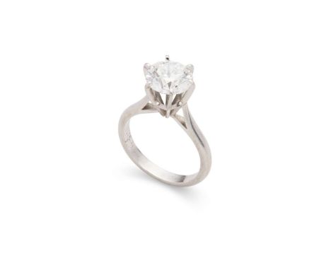  A diamond single-stone ring  Claw-set with a round brilliant-cut diamond, weighing approximately 2.20cts, plain band, unmark