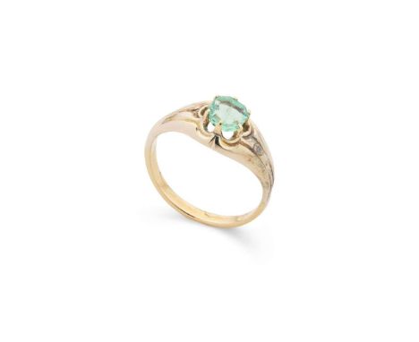  An emerald single-stone ring  Claw-set with an octagonal step-cut emerald, weighing approximately 0.85cts, plain band, unmar