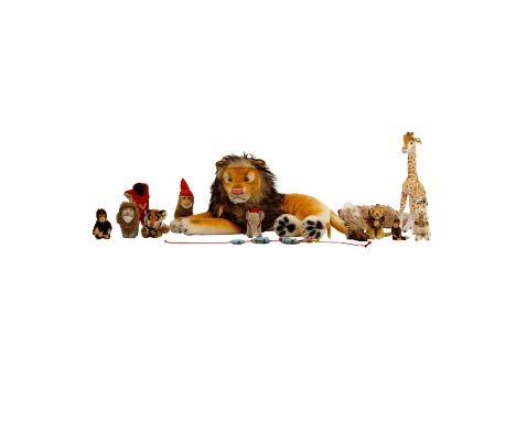 u.a. STEIFF 13-tlg Konvolut Wildtiere, 2. H. 20. Jh. darunter 1 großer Replica-Löwe 'Leo', limitiert auf 4000 Stück, liegend,
