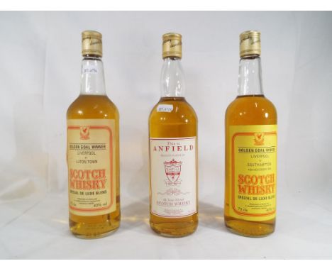 Liverpool FC - three bottles of Scotch Whisky special deluxe blend, Golden Goal award 1984 Liverpool v Southampton, Golden Go