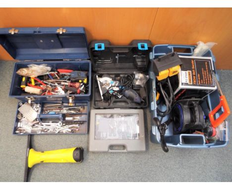 A good mixed lot of tools to include an Einhell hand held circular saw, a belt sander, a Karcher WE70 window washer and a too