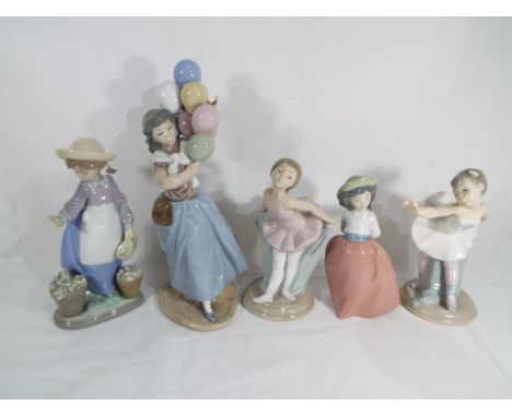 Lladro - two Lladro figurines comprising #5141 Balloon Seller and #5543 Hello Flowers (a/f), stamped and incised marks to the