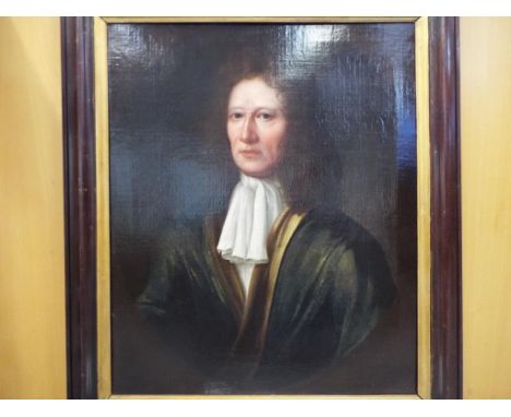 A framed oil on canvas portrait of Sir John Hewley (1619 - 1697), English magistrate and MP. Approximately 74 cm - 61 cm. Wit