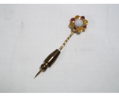 A 15 carat gold, stone set stick pin, approx 3.09 gm (all in) - Est £30 - £50 - This lot MUST be paid for and collected, or d