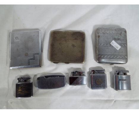 3 cigarette cases with engine turned decoration, 5 cigarette lighters comprising Ronson, Prince and similar - This lot MUST b