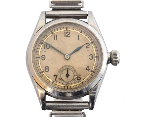 A 1940s stainless steel Rolex Oyster Royal wristwatch, ref. 3121. The unsigned circular dial with blued steel hands, arabic m