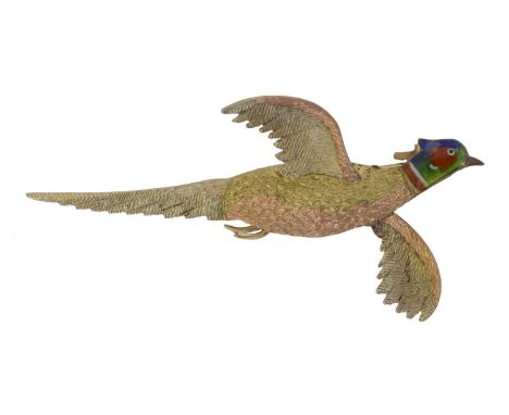 An early 20th century enamel pheasant brooch. John Grinsell &amp; Sons, stamped 9ct, length 5.2cm, gross weight 4.6g. Overall