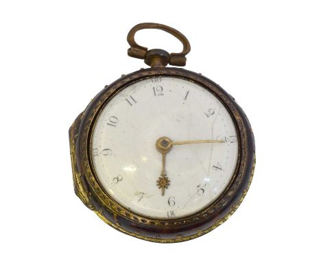 An 18th  century brass pair case pocket watch by Joshua Burn, Walsall.  The white enamel dial with arabic markers, outer chap