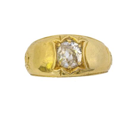 A Victorian diamond mourning ring. The old cut diamond weighing approx. 0.55ct, estimated colour J-K, estimated clarity SI, i