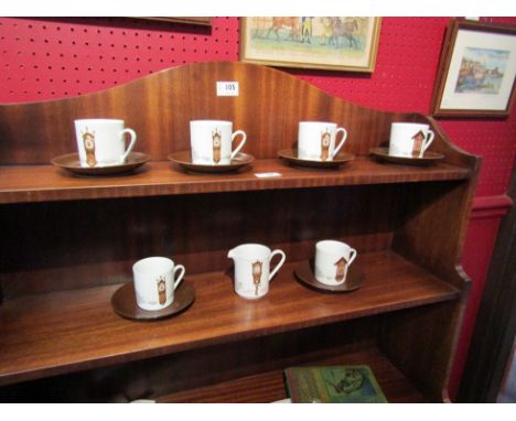 A set of six Mitterteich Porzellan Bavarian coffee cans and saucers with various wall clock designs, together with a matching