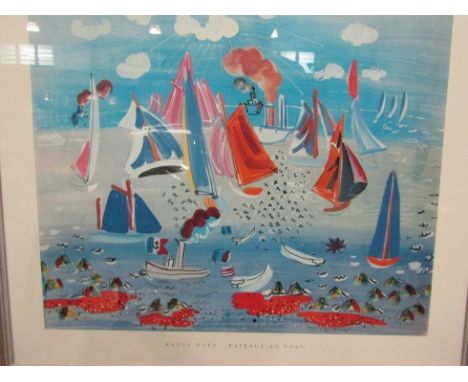 A Raoul Dufy coloured print, entitled 'Bateaux au Port' (boats in port), framed and glazed, 49cm x 58cm 
