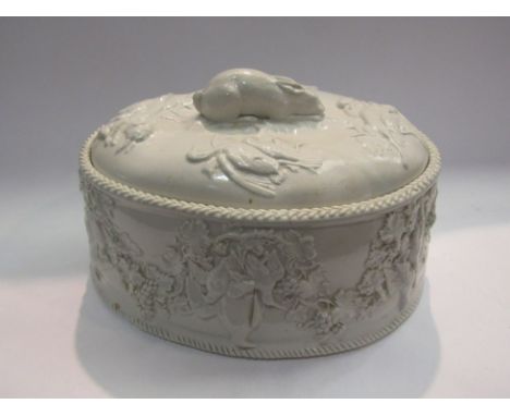 A Wedgwood white ground ceramic lidded game pie dish. Hairline to body, lid restored 