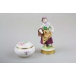 Meissen Deckeldose u. kl. Erntehelferin von Volkstedt