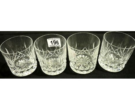 Waterford; a set of four whiskey tumblers cut in the Lismore pattern, each H: 8 cm. P&amp;P Group 3 (£25+VAT for the first lo