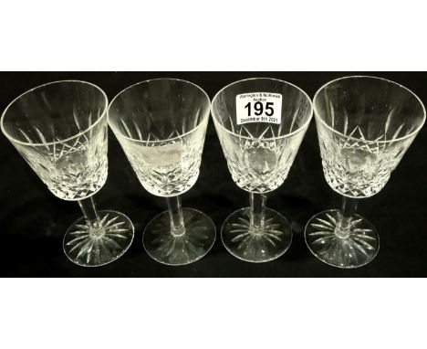 Waterford; a set of four claret goblets cut in the Lismore pattern, each H: 15 cm. P&amp;P Group 3 (£25+VAT for the first lot