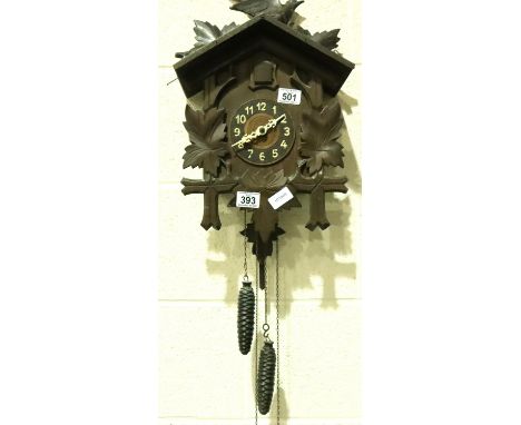 Black Forest cuckoo clock with weights and pendulum. Not available for in-house P&amp;P, contact Paul O'Hea at Mailboxes on 0