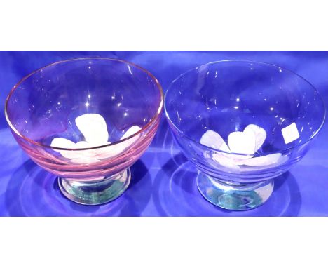 Pair of Caithness bowls, in pink and blue floral designs, each D: 18 cm. P&amp;P Group 2 (£18+VAT for the first lot and £3+VA