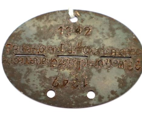 WWII Waffen SS dog tag. P&amp;P Group 1 (£14+VAT for the first lot and £1+VAT for subsequent lots) 