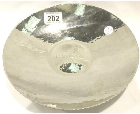 Keswick School of Art industrial silver plated planished dish, model B388, D: 23 cm. P&amp;P Group 2 (£18+VAT for the first l
