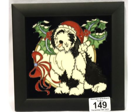 Moorcroft framed plaque, Hattie Old English Sheepdog, 20 x 19 cm. No cracks, chips or visible restoration. P&amp;P Group 2 (£