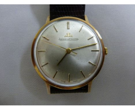 Jaeger-LeCoultre gentlemans wristwatch, mounted in a 9ct gold replacement watch case, enamel dial, on replacement leather str