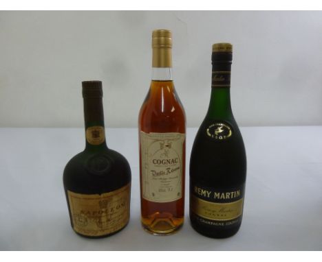 Three bottles of Cognac to include Napoleon Old Liqueur Cognac, Vielle Reserve Cognac, Remy Martin Cognac