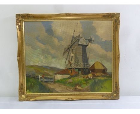 Eric Holt framed oil on panel of a Windmill, signed bottom right, 49.5 x 59.5cm