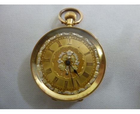 18ct yellow gold open face ladies pocket watch, approx total weight 35.6g