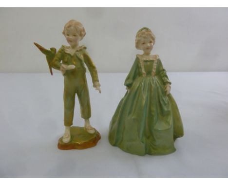 Royal Worcester two figurines of children Parakeet 3087 and Grandmothers Dress 3091 both modelled my F G Doughty