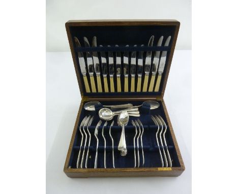A cased canteen of Mappin and Webb silver plated flatware