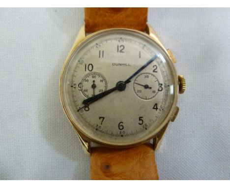 Dunhill 9ct gentlemans chronograph with Jaeger-LeCoultre movement on replacement leather strap