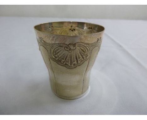 French white metal beaker with embossed stylised shells to the sides