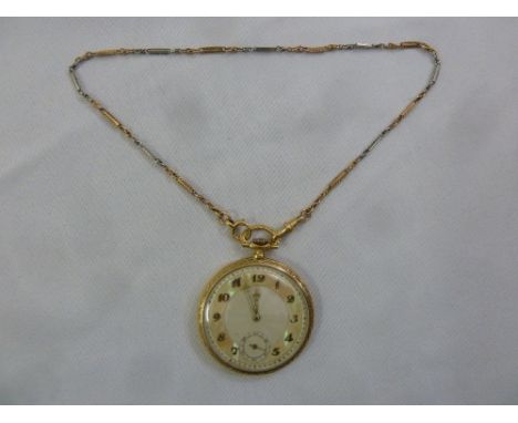 18ct gold open faced pocket watch with fob chain, approx total weight 67.8g