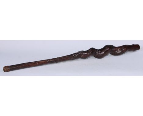 A substantial 19th century rustic walking stick, formed from a gnarled and twisted branch, 93.5cm long 