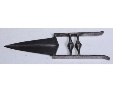 An Indian katar punch dagger, 15cm pointed blade with pronounced spine, 28.5cm long overall 