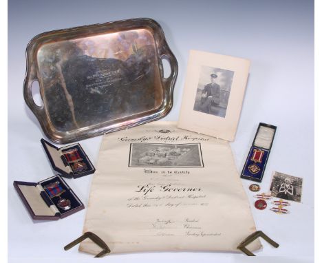 Masonic/Friendly Society Interest - Sons of Temperance Friendly Society - an E.P.N.S two-handled tray, medals and jewels, pre