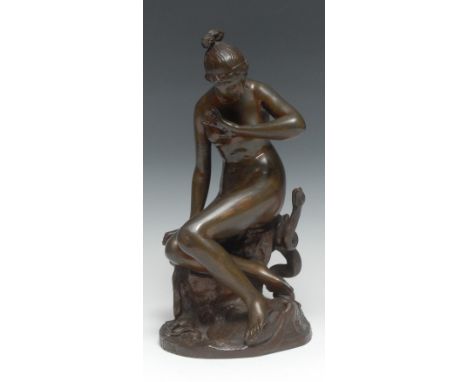 Continental School (19th century), a brown patinated bronze, Bather with Serpent, inscribed and dated in the maquette Eloa El