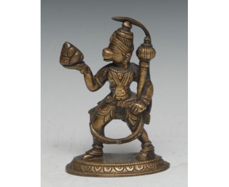 Indian School (19th/early 20th century), a bronze, of Hanuman, oval lotus base, 14cm high 