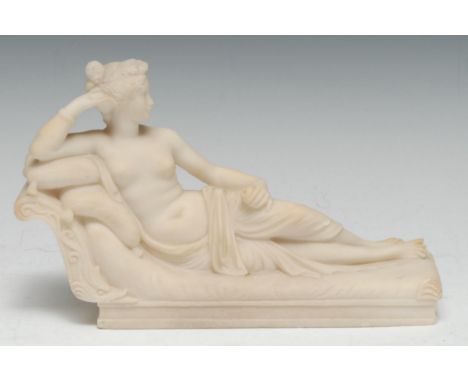 After Antonio Canova, a reconstituted marble cabinet sculpture, Venus Victrix, Pauline Bonaparte as Venus Reclining, 21cm wid