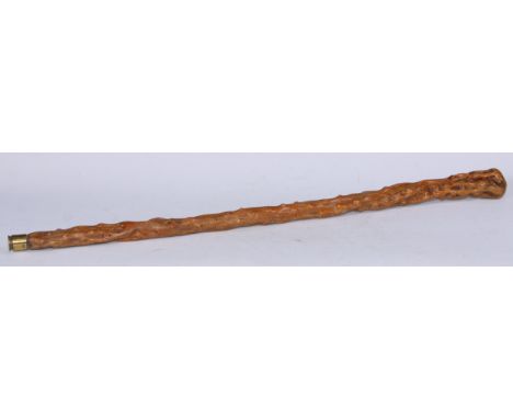 A 19th century rustic thornwood walking stick, later presentation roundel for Wellingborough Golf Club, 91cm long 
