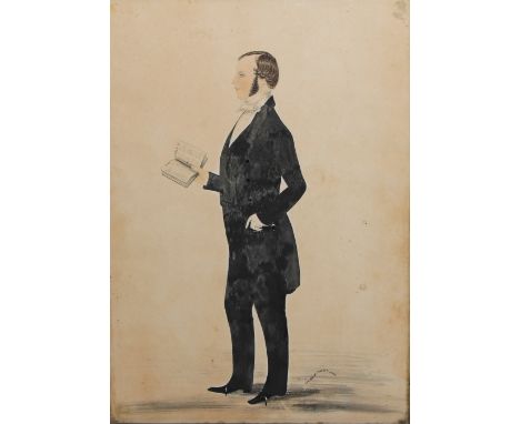 English School (19th century)Portrait of a Gentleman with a Booksigned A M Bride, Artist, and dated 1852, watercolour, 26.5cm