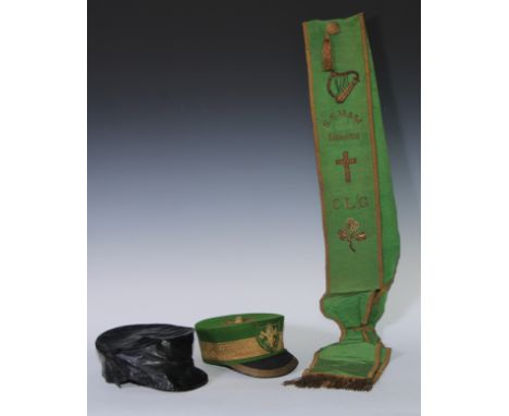 Irish Masonic/Friendly Society History - a sash and cap, possibly to the National Foresters of Ireland Friendly Society, the 