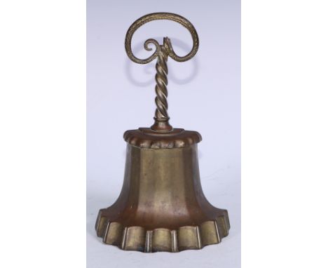 A 19th century bronze door stop, posted loop serpent handle, fluted bell shaped base, 23cm high 