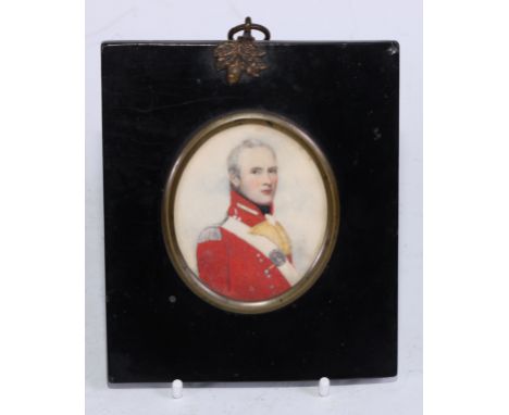English School (19th century), a portrait miniature, of a military officer in uniform, half-length, watercolour on ivory, ova