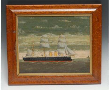English Naive Maritime School (19th century)A Primitive Portrait, of a Royal Navy Rigged Steam Shipoil on board, inscribed an