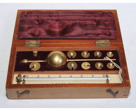 A Sikes' Hydrometer, by F Palliser, Camp Works, Wolverhampton, mahogany case, 20.5cm wide, early 20th century 