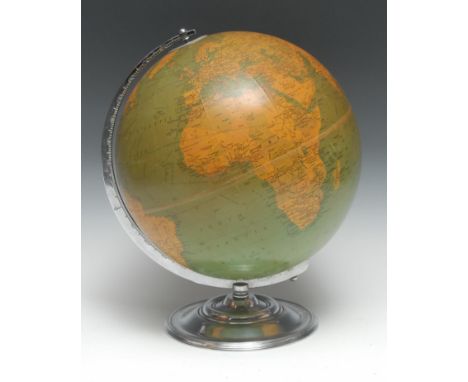 A mid-20th century 10" terrestrial globe, the Phillips' Challenge Globe, chrome plated stand, 33cm high, c.1966 