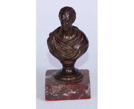 The Cult of Byron and Byronmania - a 19th century bronze cabinet portrait bust, of George Gordon Byron, 6th Baron Byron (1788